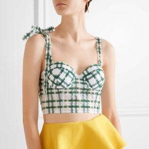 Rosie Assoulin Plaid Green and White Bustier Crop Top Size XS